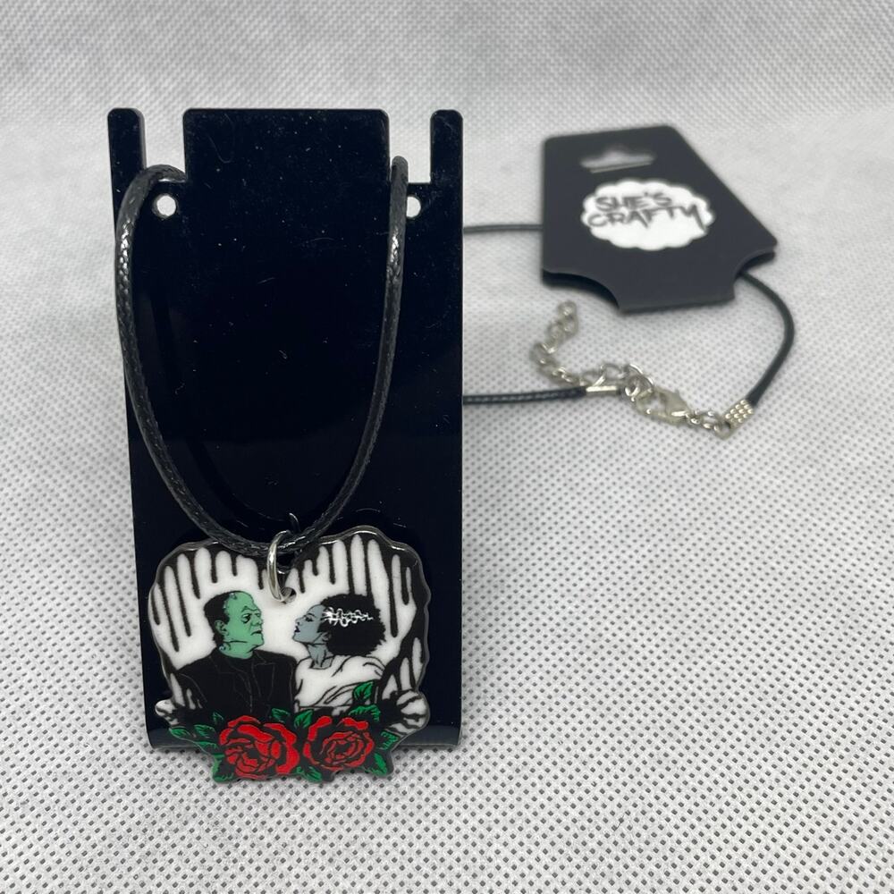 Frankenstein & The Bride Vinyl Cord Pendant Necklace
